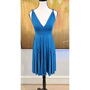 VTG‎ Mai Tai Dress Womens Small Teal Pleated V-Neck Twisted Strap Made in USA